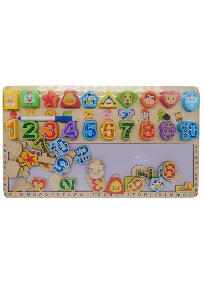 Vision Wooden Board, 'Digital Shape Board 3 in 1' with numbers, markers, and symbols