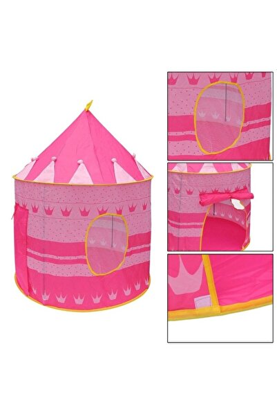 PROCART Castle tent, PROCART, polka dot and crown print, 105x135 cm, storage bag, pink