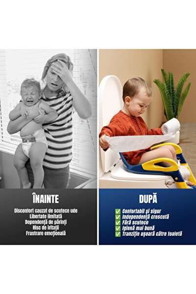 Pitikot Reductor WC copii Pitikot® cu scara si inaltator, Reglabil pe Inaltime, Pliabil si Portabil,