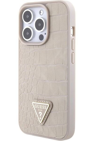 CG Mobile Guess Croco Case with Triangle Logo for iPhone 15 Pro - Dark Gray