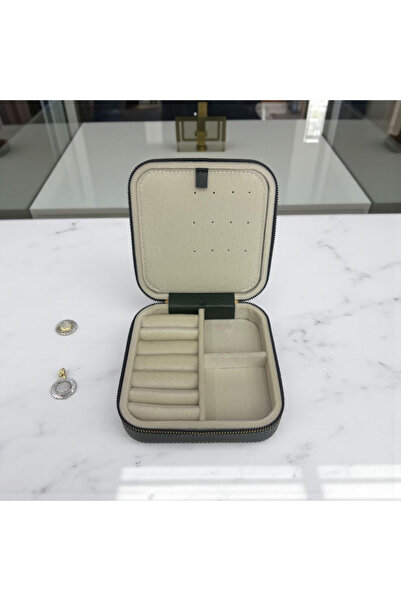 Moda fiesta صندوق تخزين مجوهرات منظم مقاس متوسط (15×15) حقيبة مجوهرات للسفر حقيبة جلدية خشبية