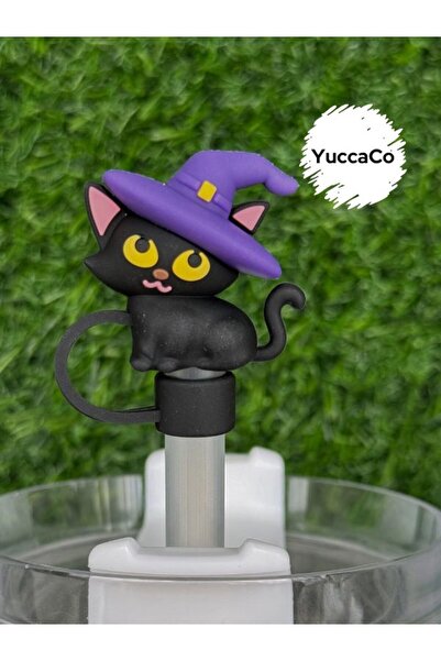 YuccaCo Accessorize Your Life Kara Kedi Termos Pipet Süsü/Cadı Kedi Pipet Kor...