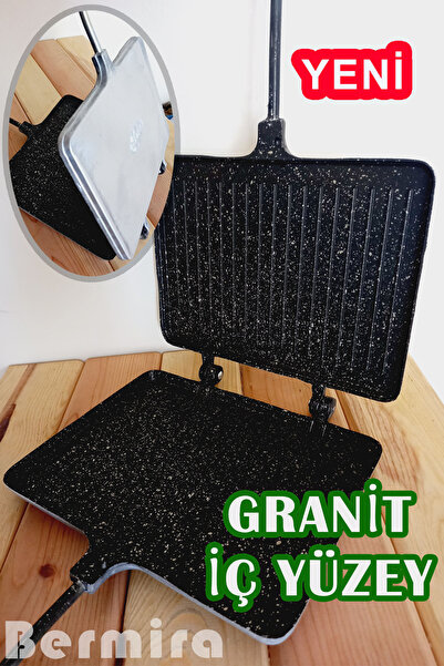 BERMİRA Home Collection Alüminyum Döküm Ocak Üstü El Tost Makinası İÇ YÜZEY G...