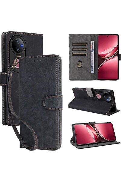 erorex For Vivo V50 Flip Case With Hand Strap, Pu Leather Full Body Protection Shockproof Flip Mobile Cover