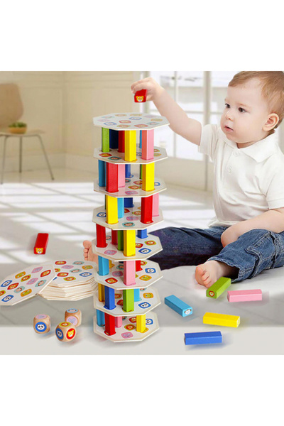 Nurio Joc multifuncțional Montessori din lemn 5 în 1 - „Turn de stivuire”