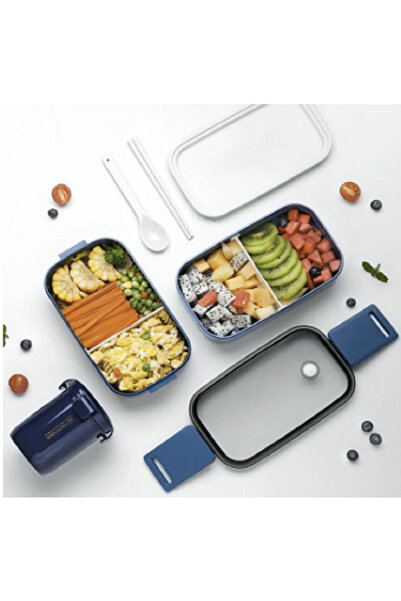 renkli çiçekler 1400ml Double-Layer Food Storage Container Leak-Proof for Soup Etc with Cup Insulated Bag for Home Office