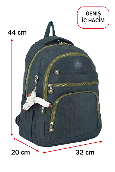 Dada Petrol Green Black School Bag with Side Pockets and Multiple Compartments