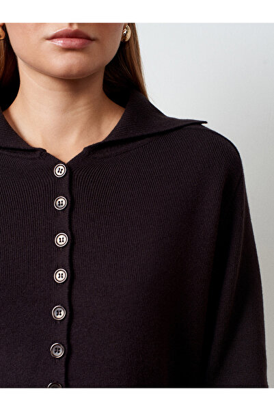 Dilvin 10816 Wool Blend Buttoned Knit Sweater-Dark Brown