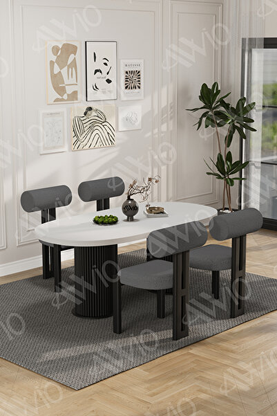 AVVİO Cydney Serisi Bohem Ayak 4'lü Metal Pofi Demonte Sandalye 80x140 Masa S...