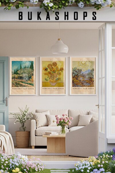 Buka Shops 3 Parça Van Gogh Güney Fransa Manzaraları Seti Çerçeveli Renk Seçenekli
