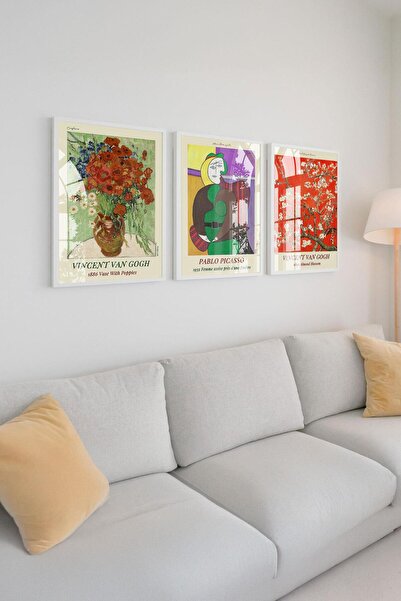 Buka Shops Van Gogh ve Picasso 3'lü Çerçeveli Tablo Seti Çerçeveli Renk Seçenekli