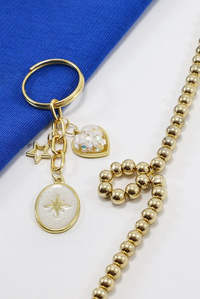 biuti Gold Ringed Pearlescent Polar Star Cluster Keychain, Gift Bag Ornament