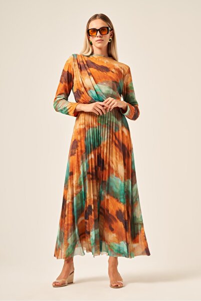 FTZ WOMEN Women's Lycra Tulle Dress Mustard 30417