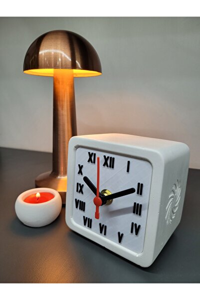 TORNADO DİZAYN Beton Masa Saati Quartz Sessiz Mekanizmalı Mumluk Hediyeli