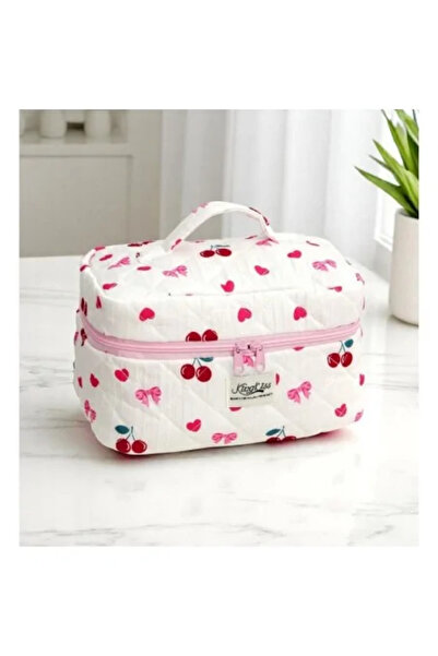 JollyMag Prošívaná kosmetická taštička pro ženy s motivem třešní a mašle