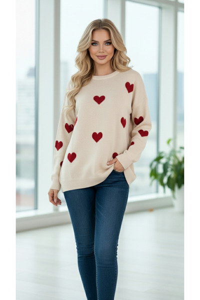 ASEZ BUTİK ❄️ Winter Series- Heart Embroidered Oversize Knit Sweater-4 Differ...