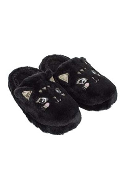 OEM Papuci de iarnă pentru femei cu blană artificială neagră și broderie cu p...