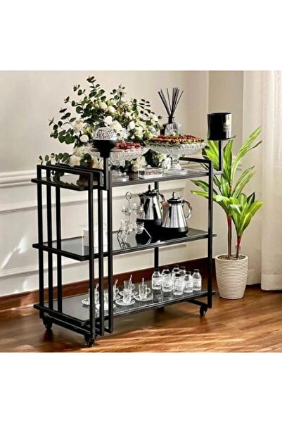 genric عربة تقديم فاخرة من FFD بثلاث طبقات بسمك 1.3 بوصة، بإطار معدني ورفوف زجاجية شفافة، مقاس 100×40×90 سم