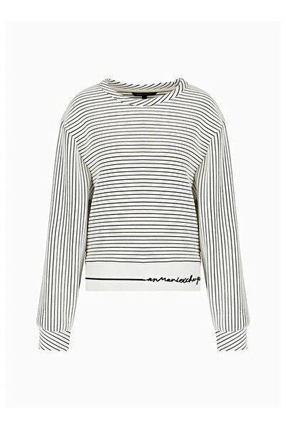 Armani Exchange Kadın Beyaz Sweatshirt Siyah Çizgili 6RYM78_YJDXZ