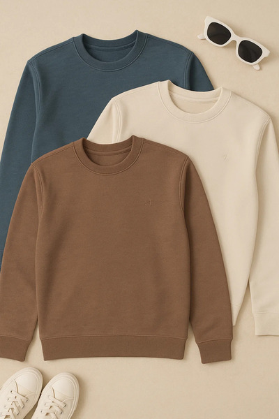 SILVANO Erkek Basic Bisiklet Yaka Kışlık Bol 3 Lü Sweatshirt