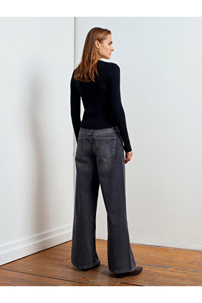Dilvin 72061 Wide Leg Denim Pantolon-Siyah