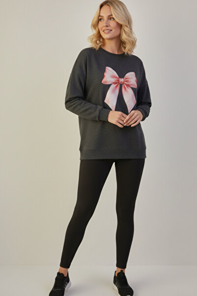 KOZİA OUTDOORS Γυναικείο φούτερ με στάμπα με ροζ κορδέλα, μοντέρνο oversized