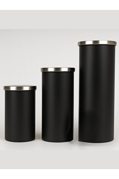Blissra Metal Kapaklı Contalı Mat Siyah Cam Kavanoz 3’lü Set – Borosilikat Saklama Kabı-1000-900-700mL