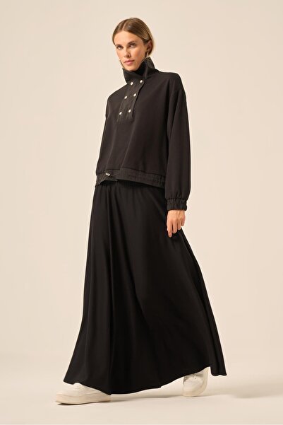 FTZ WOMEN طقم تنورة نسائي بتفاصيل المظلة باللون الأسود 31197