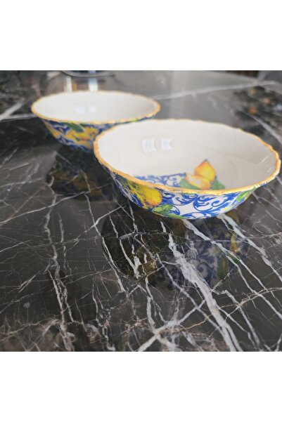 elayarts Limon konseptli İtalyan tarzı 14 cm çaplı 2li porselen kase