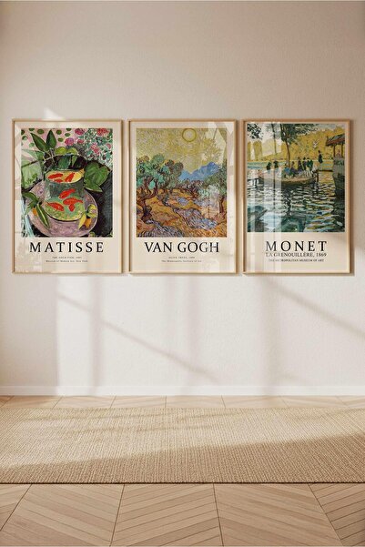 Buka Shops Matisse, Van Gogh, Monet 3'lü Tablo Seti Çerçeveli Renk Seçenekli