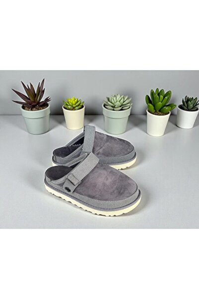 İpek Women's Gray Suede Orthopedic Sole Velcro Front Closed Home Daily Slippers