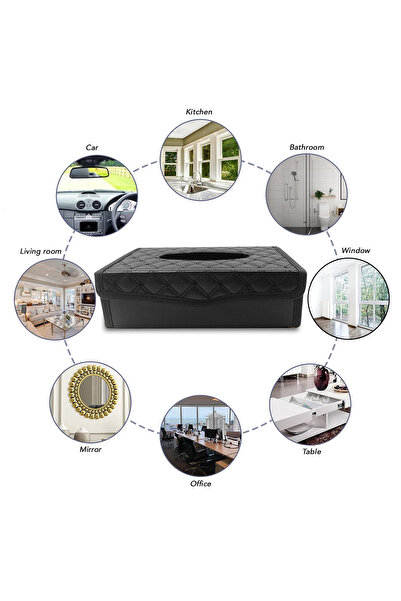 Generic Premium PU Leather Tissue Box Holder with Magnetic Closure, Foldable Design – Model 6370 Black