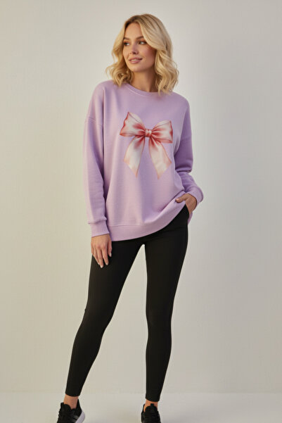 KOZİA OUTDOORS Γυναικείο φούτερ με στάμπα με ροζ κορδέλα, μοντέρνο oversized