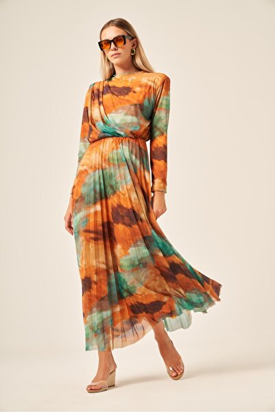 FTZ WOMEN Women's Lycra Tulle Dress Mustard 30417