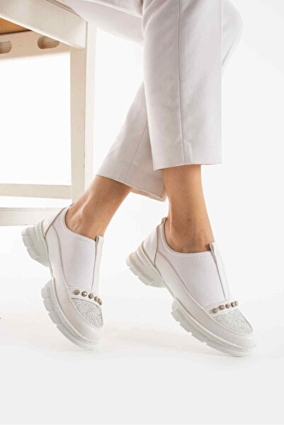 TubiBella Taş Detaylı Beyaz Renkli Kadın Sneaker Spor Ayakkabı