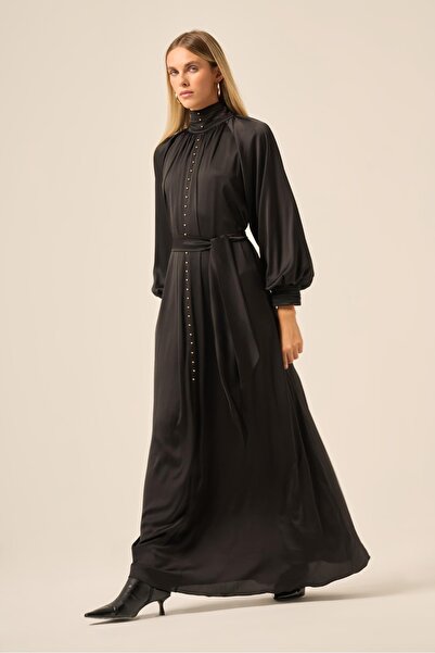 FTZ WOMEN Kadın İpek Saten Elbise Siyah 31208