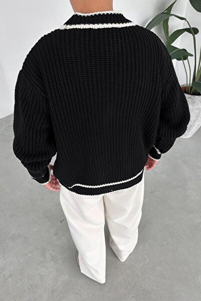 HAFKAGİYİM Black Premium Design Relaxed Knitted Cardigan