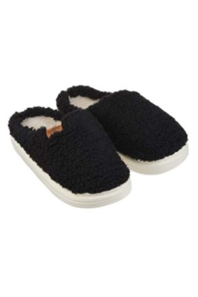 OEM Winter Black Slippers with Ecru Faux Fur & Reinforced Sole for Women