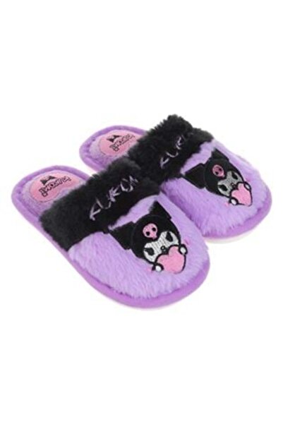 OEM Winter Slippers Lilac Black with Artificial Fur & Kuromi Design for Teenagers