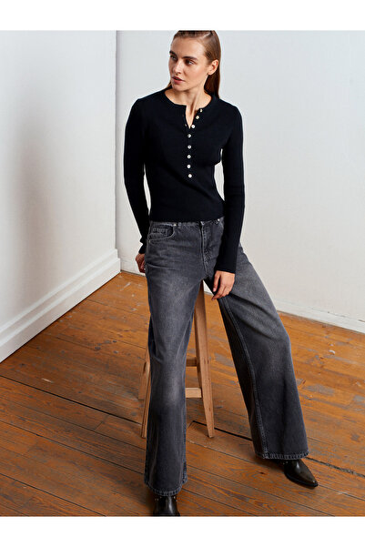 Dilvin 72061 Wide Leg Denim Pantolon-Siyah