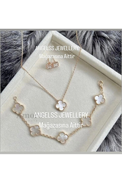 ANGELSS JEWELLERY طقم مجوهرات يونكا موديل من الذهب الأبيض (قلادة وسوار وأقراط) من فان كليف