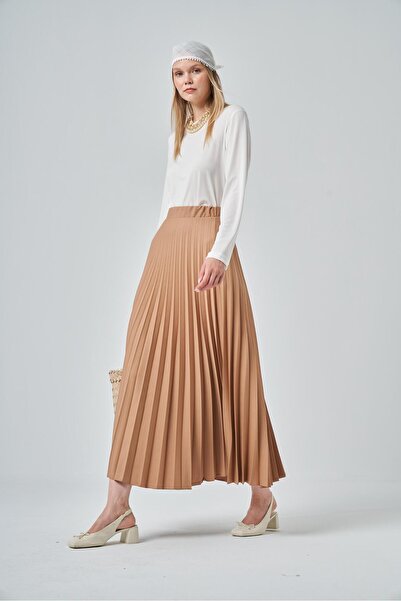 FTZ WOMEN Women's Pleated Skirt Camel 30390