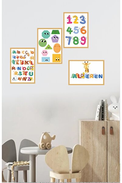 Think And Print Çocuk Odası Tablo 4 Parça Çocuk Bebek Odası Duvar Tabloları D...