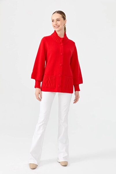 Desen Triko Stand Collar Three Quarter Sleeve Short Women's Wool Coat 24046