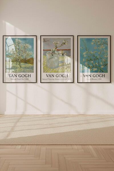 Buka Shops Van Gogh Badem Çiçeği Serisi 3'lü Tablo Seti Çerçeveli Renk Seçenekli
