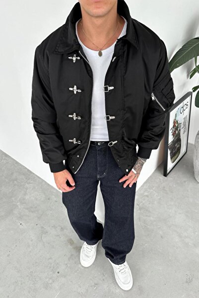 HAFKAGİYİM Черно бомбър яке в ретро стил