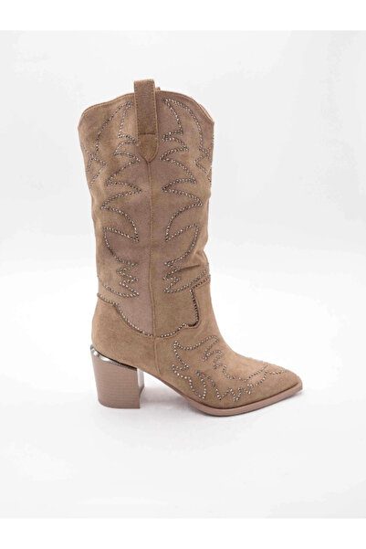 Heyzen TAŞ DETAY TOPUKLU WESTERN BOT BEJ