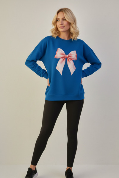 KOZİA OUTDOORS Γυναικείο φούτερ με στάμπα με ροζ κορδέλα, μοντέρνο oversized