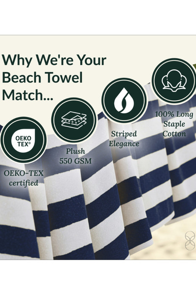 Cloud Scape Linen Cabana Stripe Beach Towel Set Pack of 2, Oversized Soft Cotton Towel, Perfect for Beach , 152x76 cm