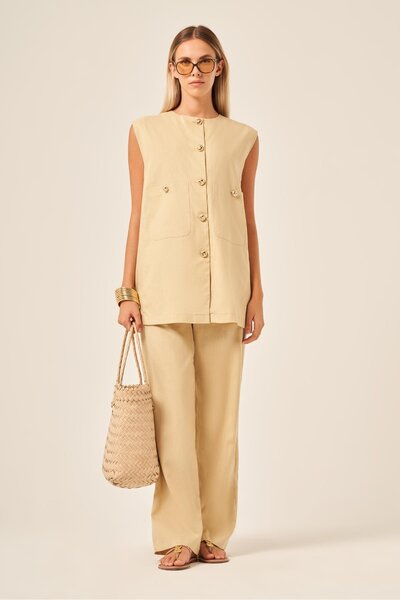 FTZ WOMEN Γυναικείο Λινό Σετ Διπλό Μπεζ 31195